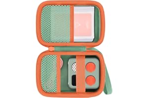 Baval Storage Case Compatible with Yoto Mini (2024 Edition) Kids Screen-Free Bluetooth Audio Player,Transparent Card Bag can Hold up to 36 Cards(Green Case,Orange Zipper)