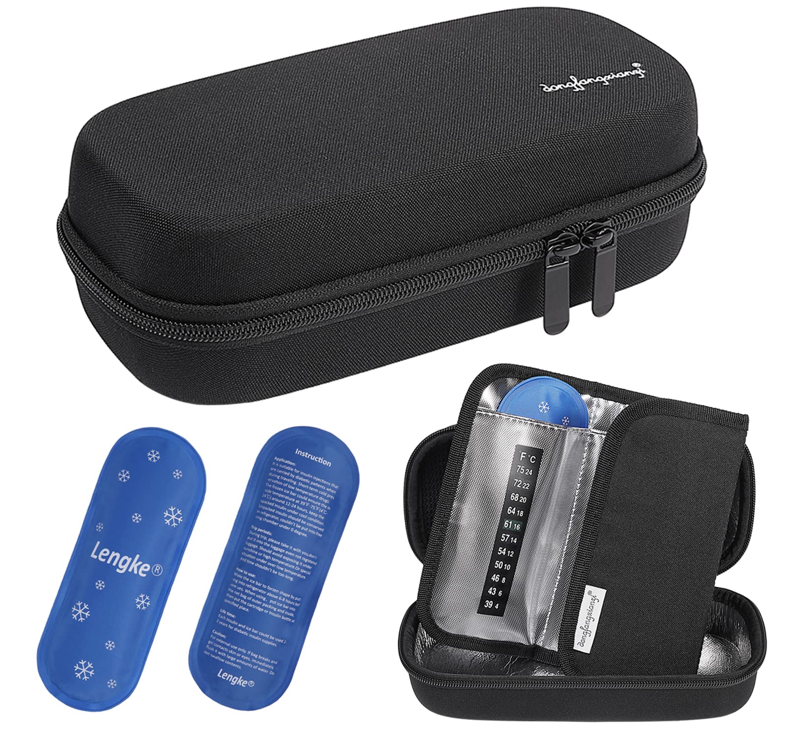 JAKAGO Insulin Cooler Travel Case with 3 Ice Packs & Temperature Strip for Insulin Pens & Medicine Cool Storage (Black)