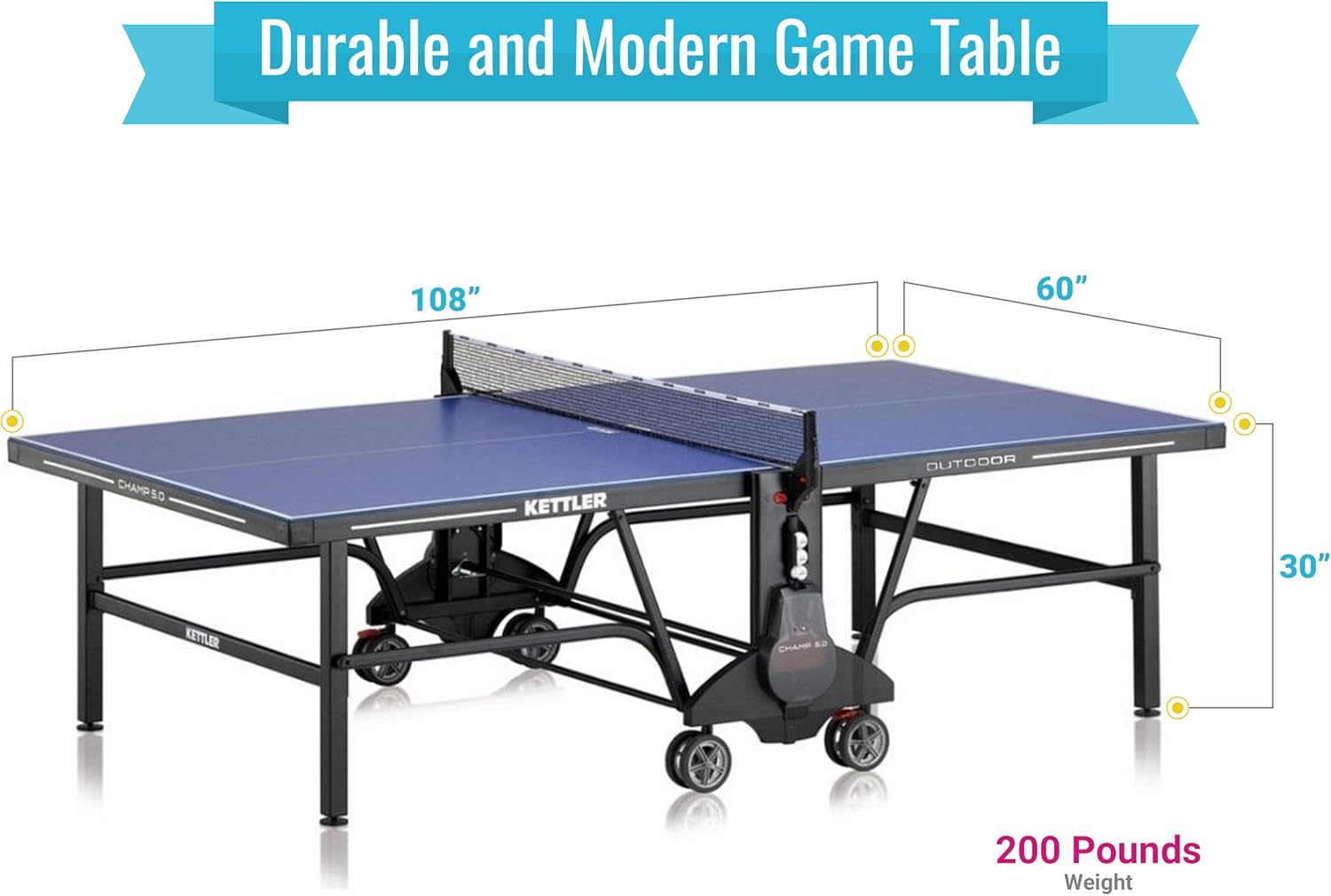 Kettler Champ 50 Outdoor Table Tennis Table With Outdoor Accessory Bundle