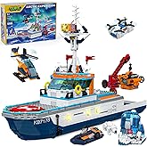 Glikid City Boat Building Set with LED Lights - Arctic Explorer Ship Toy Gift for 8 Year Old Boys and Girls, with Helicopter, Drone, Speedboat, Submersible, Iceberg, and Polar Bears
