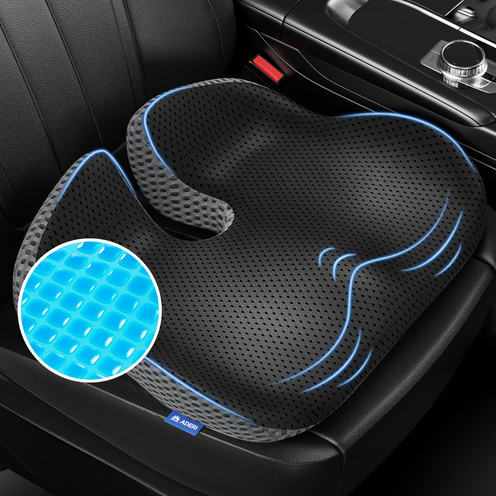 Photo 1 of ADERI Gel Wedge Car Seat Cushion for Driving Relieves Tailbone Pain, Composite Gel Memory Foam for Cool & Support Comfort, Ergonomic Car Seat Pillow, Elevated Back for Wider Vision, Anti-Slip Design