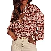 SHEWIN Women's Tops Casual V Neck Long Sleeve Shirts Floral Boho Blouses Tunics