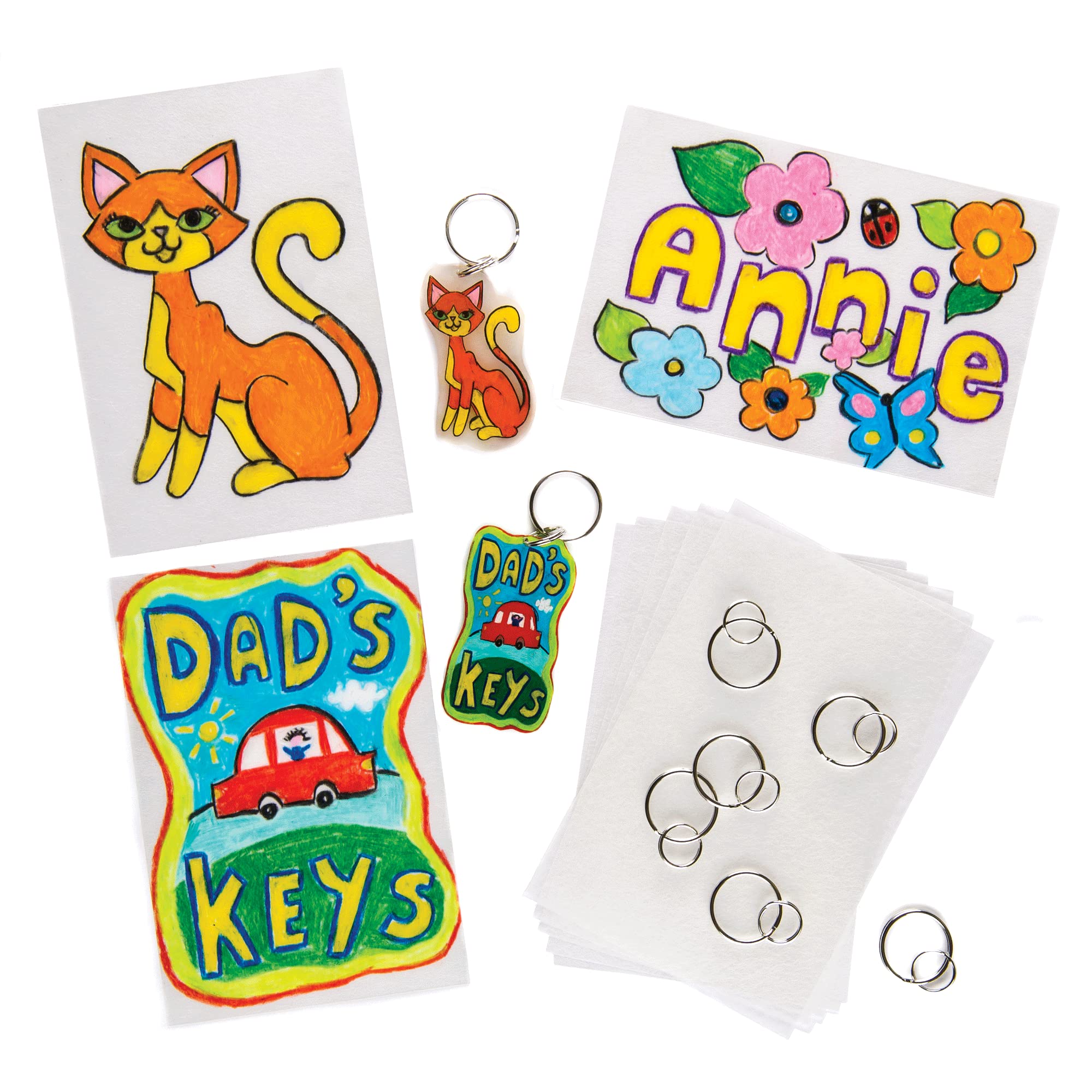 Baker Ross E6116 Super Shrink Keyrings-Pack of 6, for Kids to Colour, Decorate and Use Crafts, Classrooms or an Art Party, Transparent