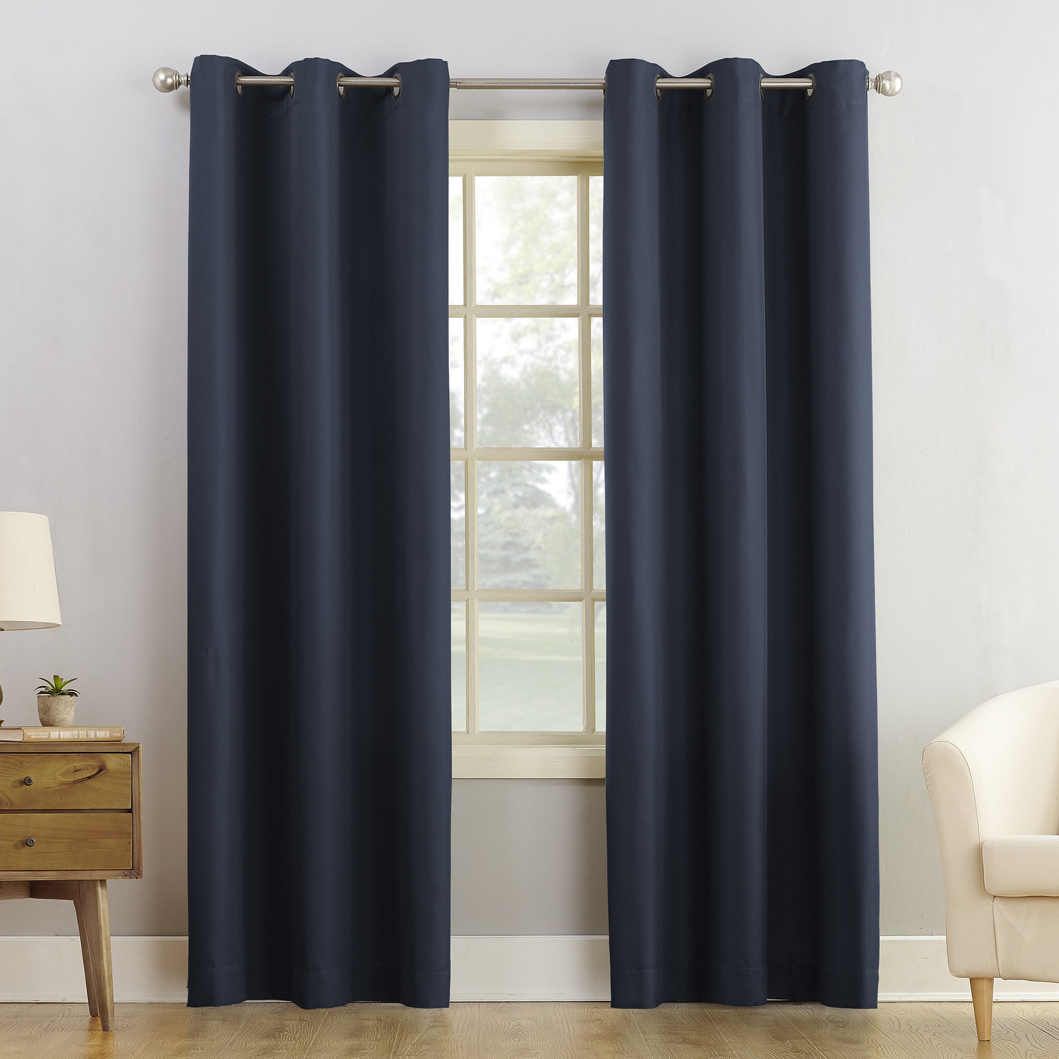No. 918 Montego Casual Textured Semi-Sheer Grommet Curtain Panel Pair, 48" x 84", Navy, 2-Pack