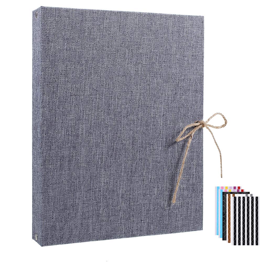 OMEYA Scrapbook Photo Album 60 Black Pages Self Adhesive 26.5 x 21 cm Paper Craft Scrapbook Photo Album for Birthday Anniversary Friends Kids Gift Grey