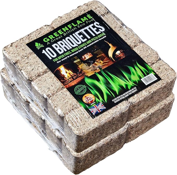 New GreenFlame ECO Briquettes Extra Dry Fuel for Wood Burners, Stoves & Pizza Ovens. Made in New GreenFlame ECO Briquettes Extra Dry Fuel for Wood Burners, Stoves & Pizza Ovens. Made in