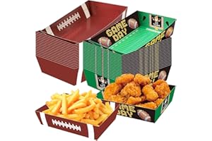 WIQEDOHA Football Party Plates 50Pack Disposable Rectangular Paper Trays Modern Patterned Football Themed Design 7.9 x 5.7 x 1.9" Football Party Supplies
