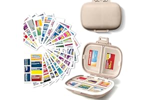 IOUWEI Pill Organizer with Medicine Labels Travel Daily Pill Container Mini Medication Organizer Storage Pill Organizer Travel Essentials Pill Case 7 Day Pill Organizer (Beige)