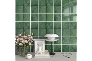 CHIHUT 16 Sheets Green Peel and Stick Backsplash 12''x12'' 3D Square Glossy Stick on Tiles for Bathroom Kitchen PVC Waterproof Self Adhesive Wall Panels for Laundry Fireplace Removable Wall Brick