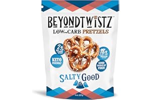 BEYONDCHIPZ BeyondTwistz Low Carb Pretzels, Salty Good, Keto Friendly, 2g Net Carbs, 18g Protein, Powered By HealthSense® High Fiber Wheat Flour, Family Size 8oz Bag, Pack of 3