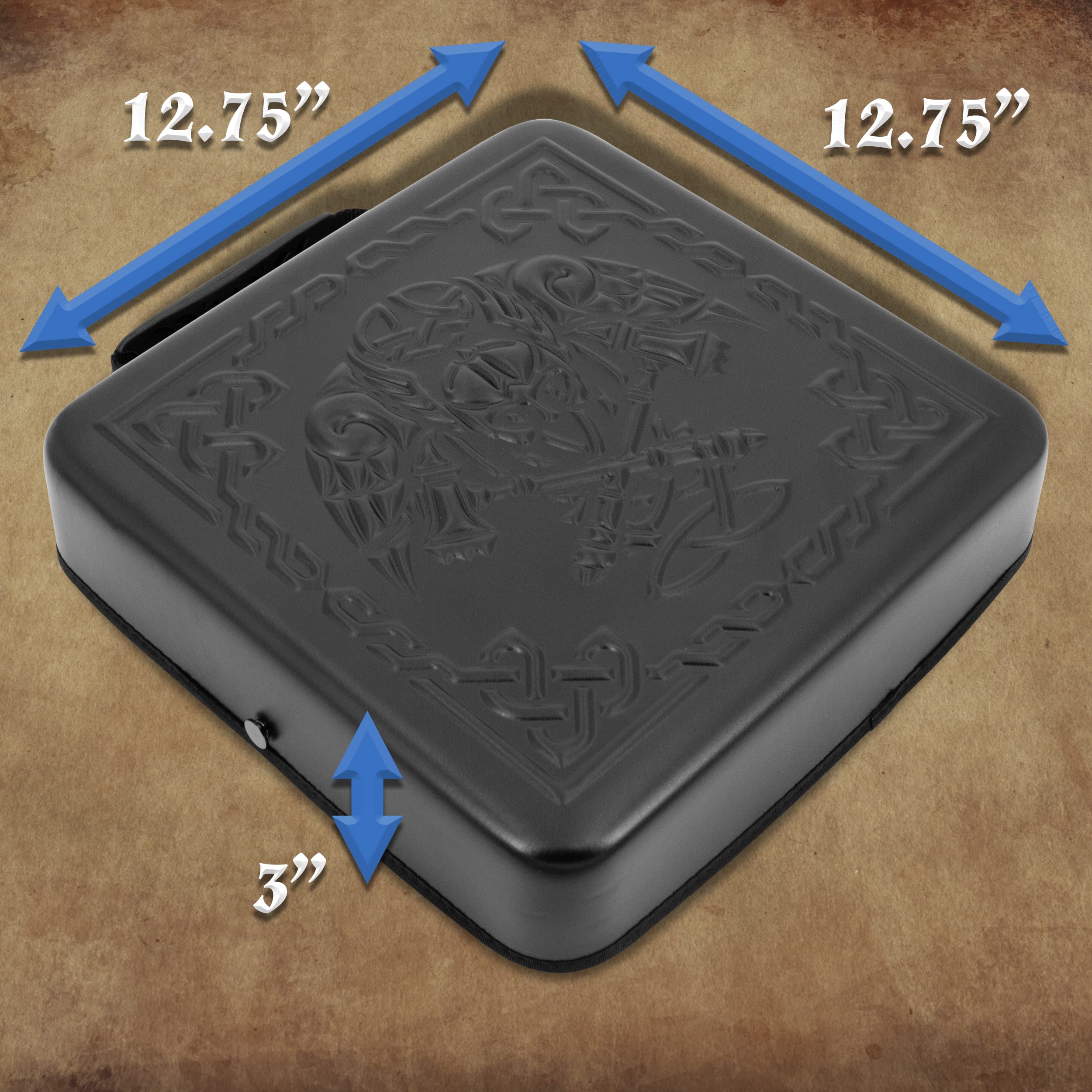 CASEMATIX XL Dice Tray and DND Dice Holder Travel Case for Up to 700 RPG Dice - Expanding Design with 3 Dice Rolling Tray Arenas, Embossed PU Leather Exterior and Printed Dice Trays