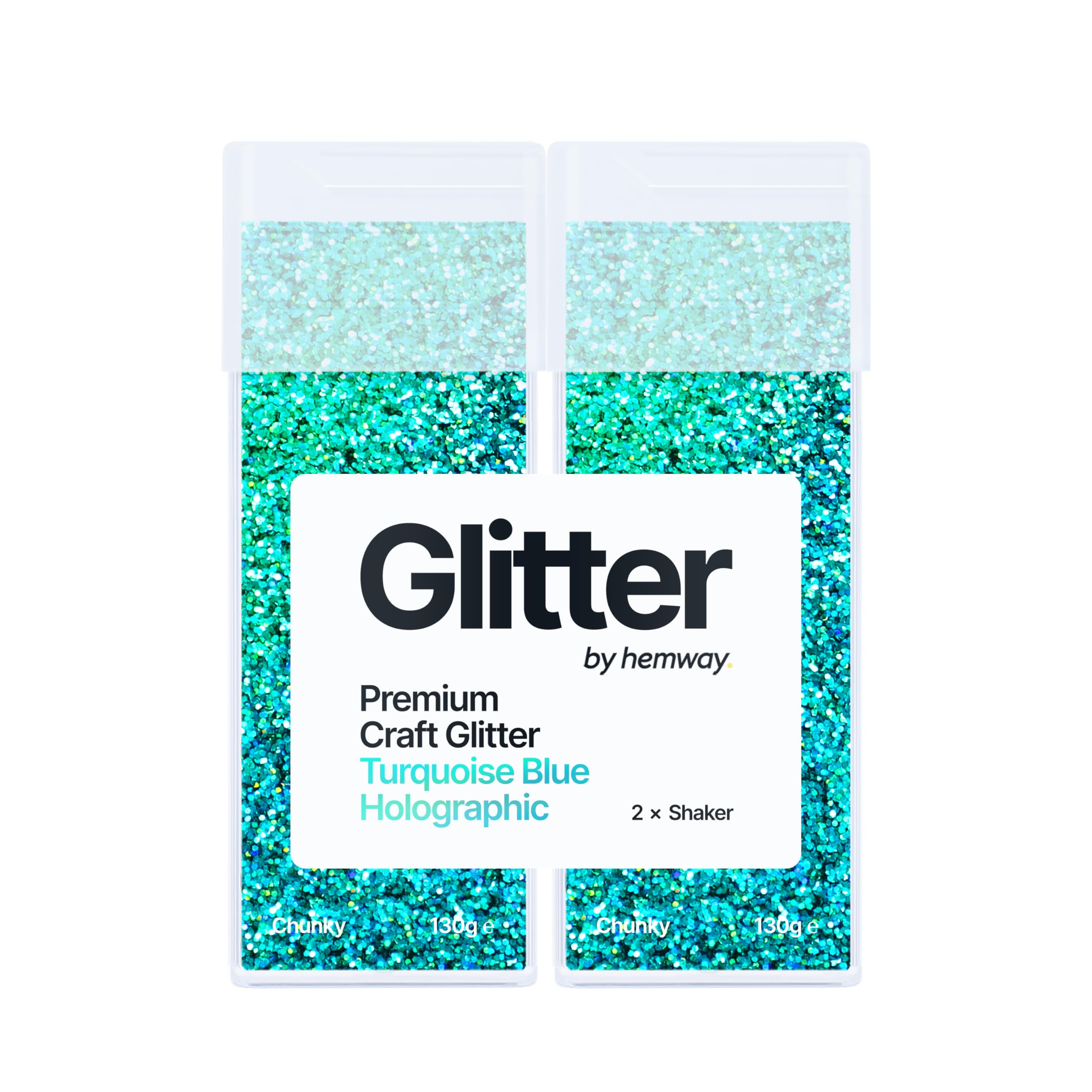 Hemway Glitter Shaker Turquoise Blue Holographic 130g x2 Pack Chunky, Craft Glitter Shakers for Resin & Epoxy Crafts, Christmas Art Supplies, Nail, Body, Face, Eye, Festival, Crafting, Slime, Sparkle