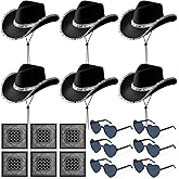 18 Pieces Cowboy Hat with Heart Sunglasses and Paisley Bandanna Set for Women Teens