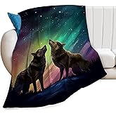 Wolf Blanket Wolf Northern Lights Decor Throw Blanket Wolf Blanket Gifts for Girls Boys Wolf Lovers Super Warm Soft Plush Lightweight Fleece Flannel Bedding Blanket for Kids Adults Men Women 50"X40"
