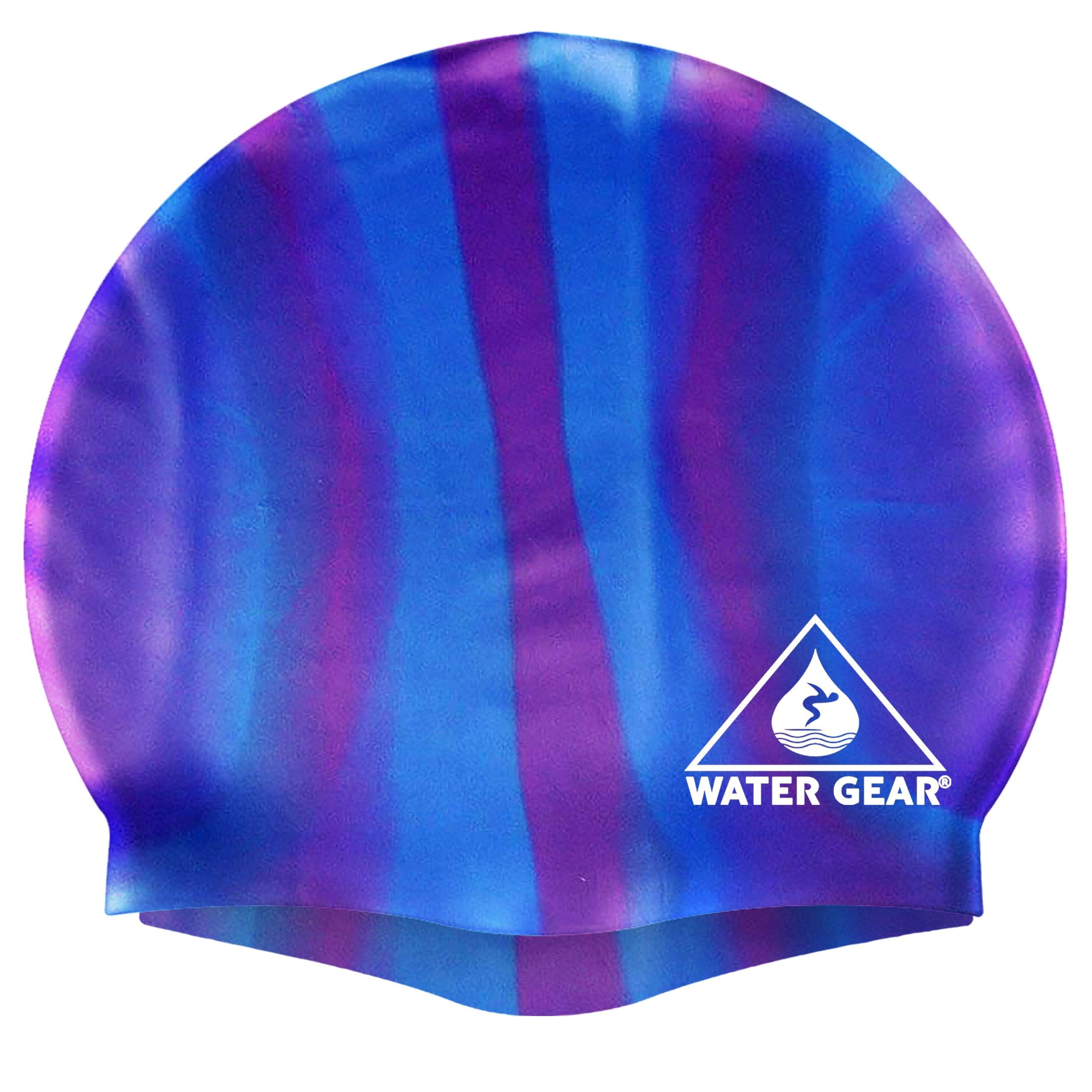 Water Gear Jazz Silicone Swim Cap Blue/Purple Candy Stripe