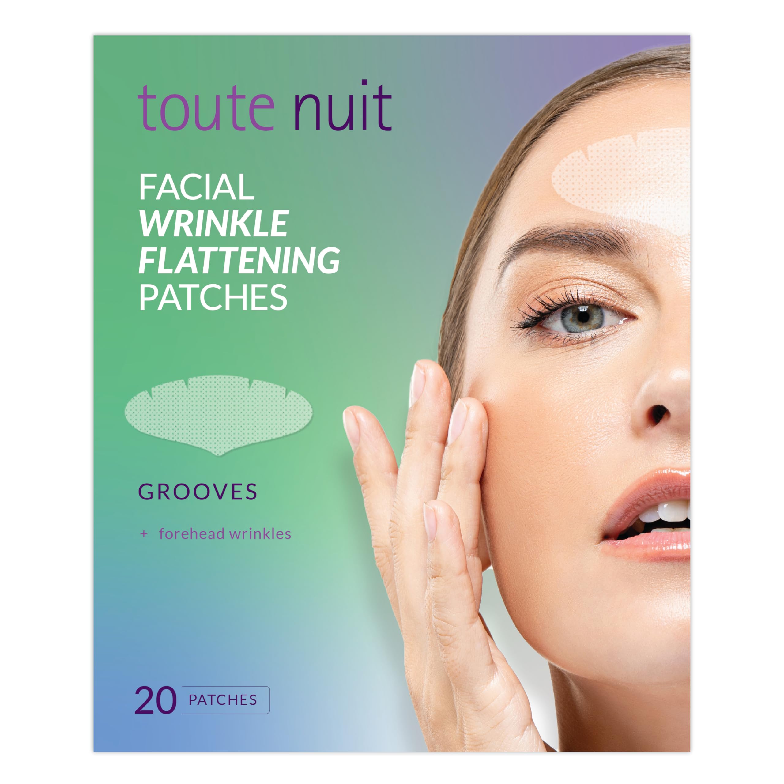Toute Nuit Wrinkle Patches – Grooves – Face Tape for Maximum Forehead Coverage – Hypoallergenic Anti Wrinkle Patches – 20 Count, Made in USA
