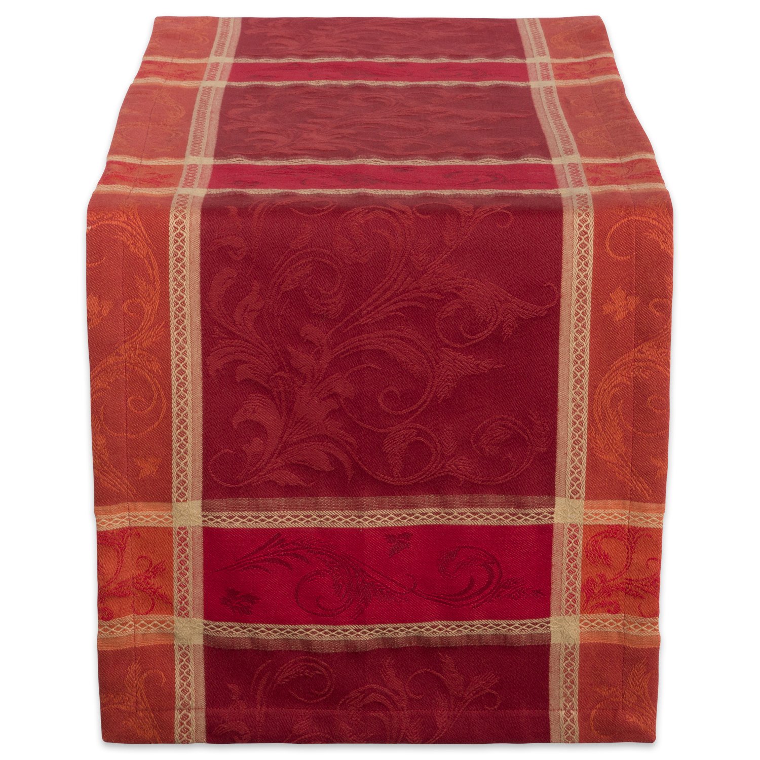 DII Traditional Harvest Wheat Jacquard Collection Thanksgiving Fall Table Décor Damask Cotton, 14x72 Rectangle Table Runner, Burnt Orange Pumpkin Vine