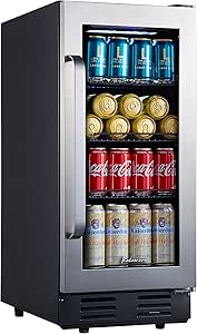 Mini Fridge, Kalamera 15 inch Beverage Cooler Refrigerator With Seamless Stainless Steel Door Built-in or Freestanding - 96 Cans Capacity - for Soda, Water, Beer or Wine - For Kitchen or Bar with White Interior Light