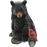 The Bridge Collection Black Bear and Cardinal Friend Figurine | Hand Painted Realistic Bear Decor For Cabin, Home or Garden Decor