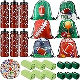 Maxdot 74 Pcs Football Party Favors with 6 Water Bottle 6 Cooling Towel 6 Sports Wristbands 6 Drawstring Gift Bag 50pcs Football Stickers, for Team Gifts Sports Party Supplies