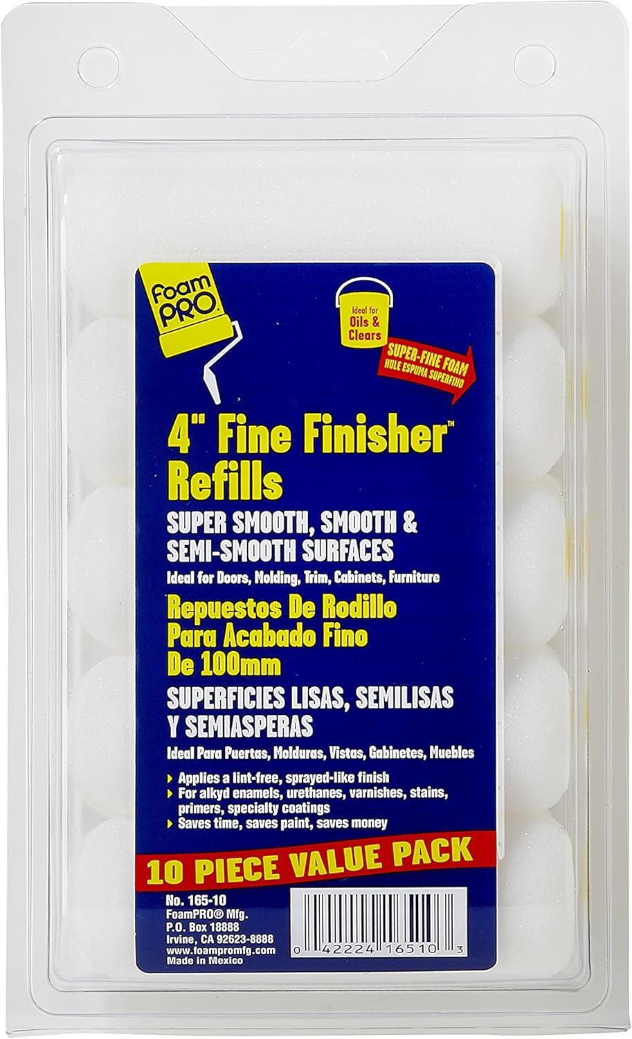 Foampro 165-10 "Fine Finisher" 4" Foam roller Refills Pk/10 - Paint Rollers - 