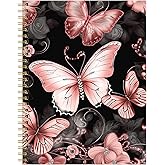 FVBAO Spiral Journal Notebook for Women,Cute A5 College Ruled Notebooks 6"x 8.4", 120 Pages Lined Journal with Premium Thick Paper,Perfect for School Office Home Gifts(Rose Gold Butterflies)