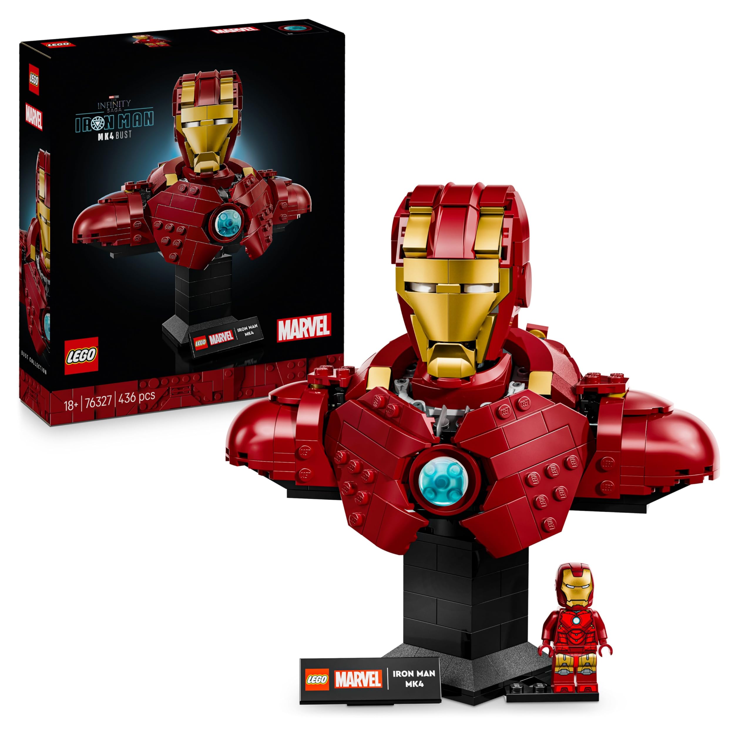 LEGO | Marvel Busto di Iron Man MK4 - Set di Costruzioni per Adulti Fai da Te con Minifigure di Tony Stark, Cannoni a Spalla e Testa Rotante - Regalo da Collezione per i Fan degli Avengers - 76327