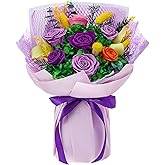 Flomoon Valentines Day Gifts for Her, Preserved Flowers Bouquet Preserved Roses, Forever Flowers, Birthday Gifts for Women, Mom Grandma Anniversary Birthday (7 Roses, Purple Paper)