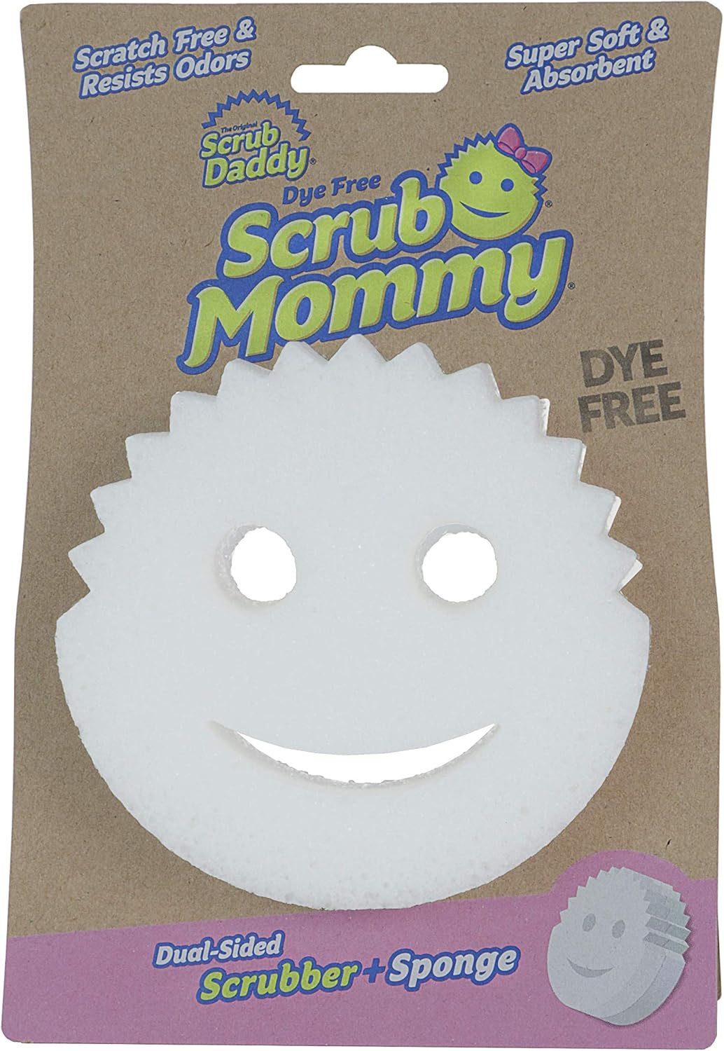 Scrub Daddy®, Scrub Mommy - Dye Free, Dual Sided Sponge & Scrubber, FlexTexture, Soft in Warm Water, Firm in Cold, Deep Cleaning, Dishwasher Safe, Multipurpose, Scratch Free, 1 ct (Pack of 1)