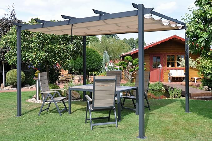 Leco Pergola 3 x 4 m, Aluminium mit Pulverbeschichtung, anthrazit, Dachrohre aus Edelstahlrohr, Edelstahlschraubverbindungen,