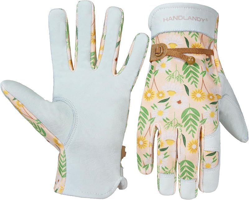 HANDLANDY Women Gardening Gloves Leather Breathable Small White