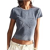 RoseSeek Women's Star T Shirt Short Sleeve Crop Tops Summer Tops Y2k Fitted Top