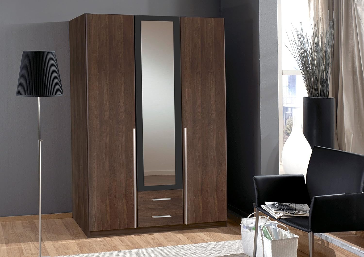 Skate Slumberhaus German Mirror Mirrored Wardrobe Walnut Black