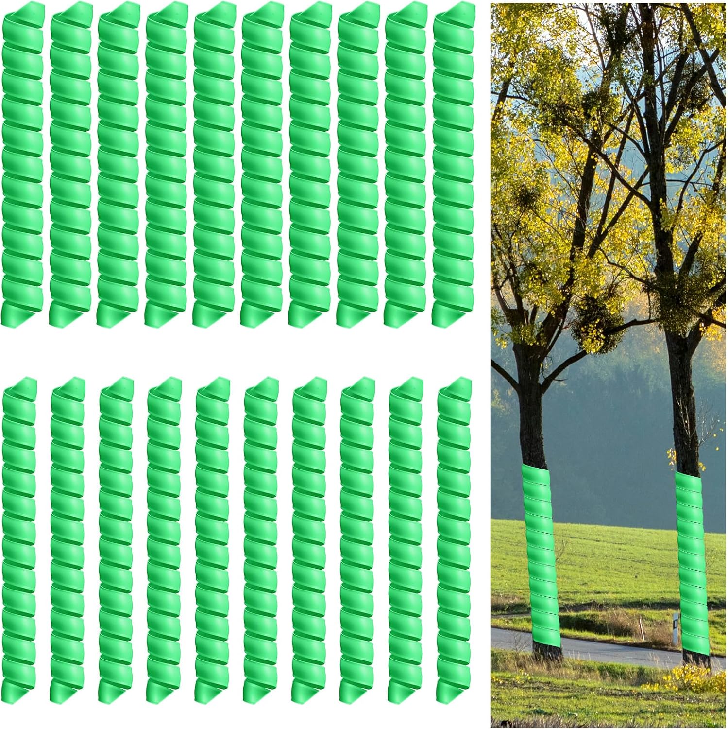 Tree Stands - Wesiti 20 Pcs Tree Protectors 2 Size Plastic Spiral Tree Guard Tree Trunk Protector Wrap Tree Bark Protector Tube Tree Wraps to Protect Bark Tree Saplings from Deer Cats Rodents Rabbit Mowers (Green)