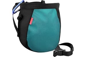 Rhino Valley Climbing Chalk Bag, No Leak Drawstring Chalk Bag with Adjustable Belt, Carabiner Clip and Zippered Pockets Chalk Bag for Climbing, Cross Fit, Weight Lifting & More - Black & Light Blue