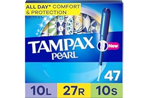 Tampax Pearl Tampons Multipack, Light/Regular/Super Absorbency, With Leakguard Braid, Unscented, 47 Count (Packaging May Vary)