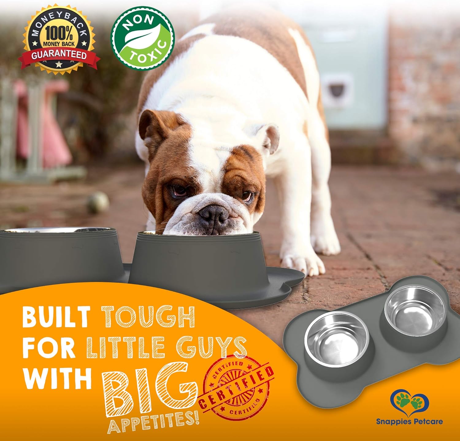 Kitchen & Dining : Dog Bowls & Mat Set - Two 27oz (54oz Total) Removable Stainless Steel Bowl Set in a Stylish No Mess, No Spill, Non Skid, Silicone Mat. Food & Water Bowls for Medium to Large Dogs Grey : 