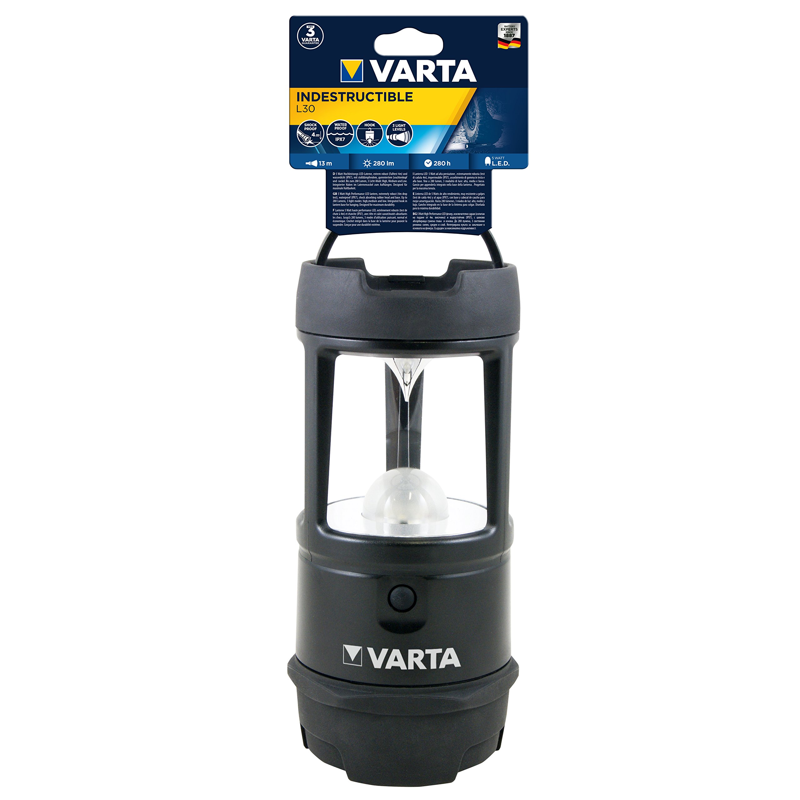 Varta L30 Indestructible Lantern 5 Watt LED Camping Light requires
