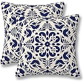 ZYNTIRAX Navy Blue Boho Throw Pillow Covers Bohemian Ethnic Carpet Pattern Pillow Cover 18x18 Inch Set of 2 Vintage Blue Flower Print Pillowcase Square Cushion Cases for Home Couch Sofa Bed