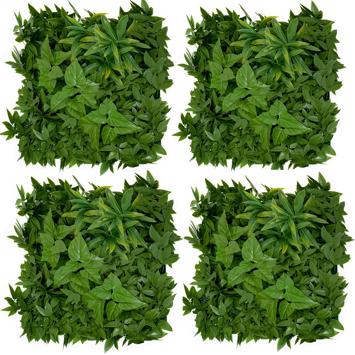 Artificial Premium Quality Green Wall Hedge with Dark Leaf Foliage and Red Flowers (1m x 1m) - UV Stable Vertical Garden (Pack of 4)