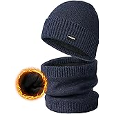 Wmcaps Unisex Fleece Lined Beanie & Scarf Set Gifts for Men Women, Thick Fleece Warmer Neck Face Scarf Set