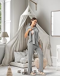 Rnxrbb 3 Piece Postpartum Nursing Pajamas Set