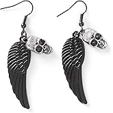 HAQUIL Goth Black Angel Wing Skull Earrings, Halloween Gothic Skull Jewelry Gift for Women