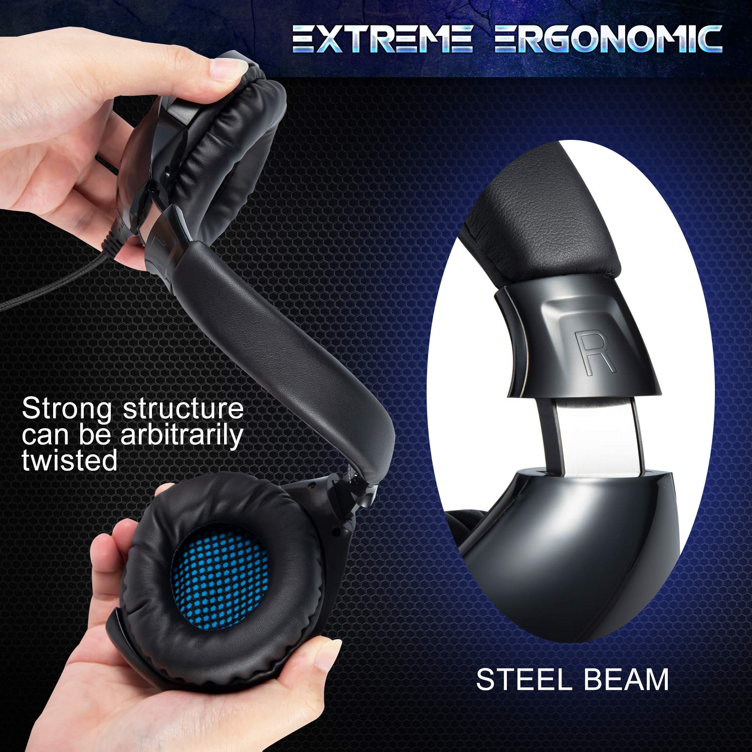 Gaming Headset with Mic Stereo Sound Noise Cancelling Headphone for Xbox One PC Mac PS4 Table Phone(Blue)