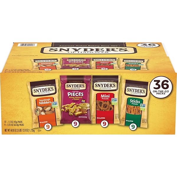 SNYDER’S OF HANOVER, VARIETY PACK PRETZELS, INDIVIDUAL PACKS, 4 FLAVORS, 36 CT (PACK OF 36)
