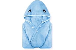 ROMASA Toddler Hooded Bath Towel Ultra Soft Towel Highly Absorbent Bathrobe Blanket for Boys Girls- 27.5" x 55"(Blue Shark-Shape)