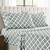 LUX Décor Quatrefoil King Sheet Set - 4 Piece Ultra-Soft Microfiber Bed Sheets with Flat Sheet, 16 Inches Deep Pocket Fitted Sheet & Pillowcases, Breathable, Bedroom Decor, Oeko-TEX - White