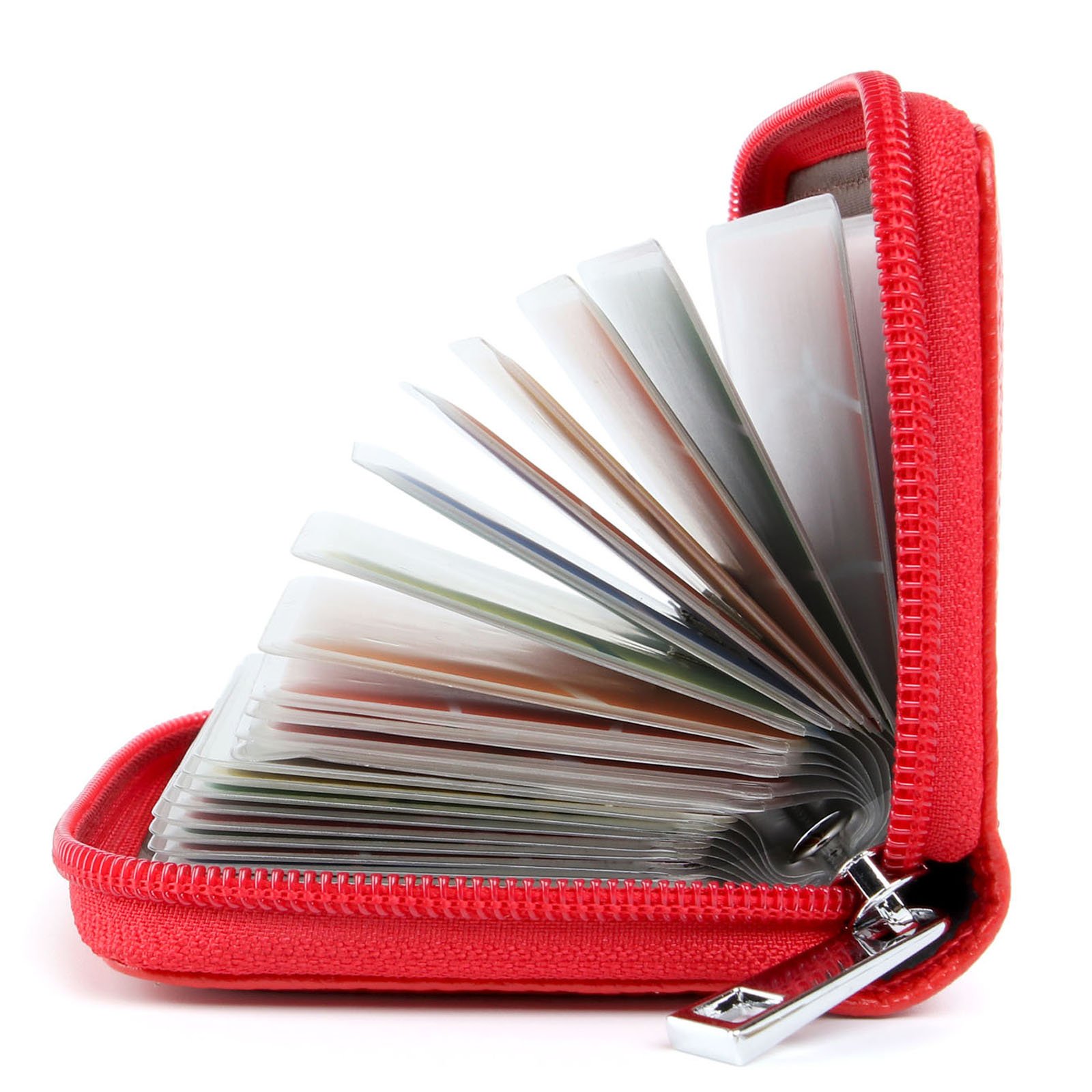 AirZyx Credit Card Holders Women Ladies Leather Credit Card Wallets for Women Ladies 26 Card Slots RFID Protector (Red)