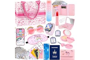 Oisacirg Play Purse for Little Girls, 35PCS Toddler Purse with Pretend Makeup for Kids, Princess Toys Includes Handbag, Phone, Wristwatch, Kids Toy Christmas Birthday Gift for Toddler Girls 3 4 5 6 +