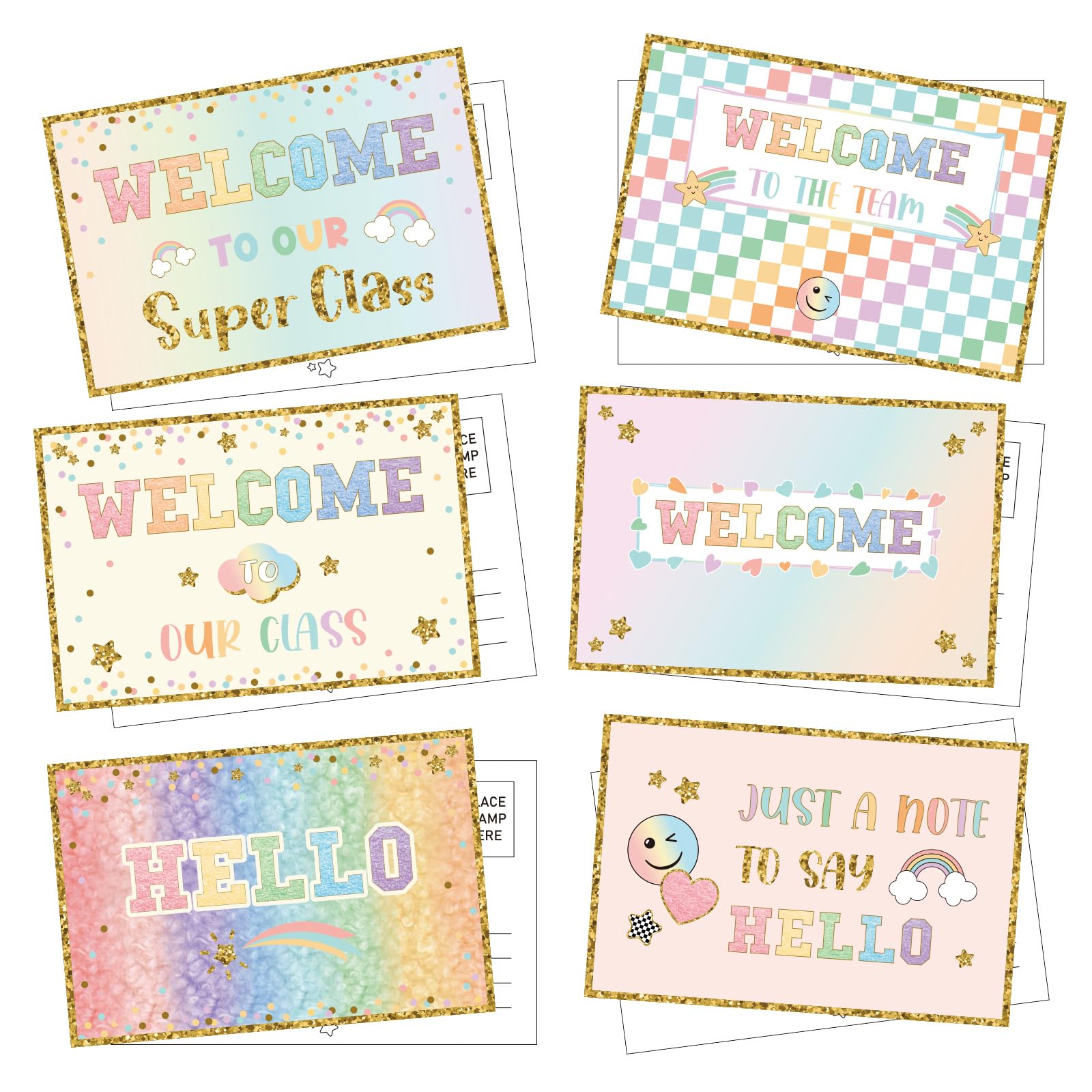 Photo 1 of Gilprop 60 Pcs Pastel Checkerboard Welcome Postcards 4 x 6 Inches Hello Postcards Welcome Back to School Cards Welcome to Class Post Cards Blank Postcards for Kids Adults Teacher Students Team